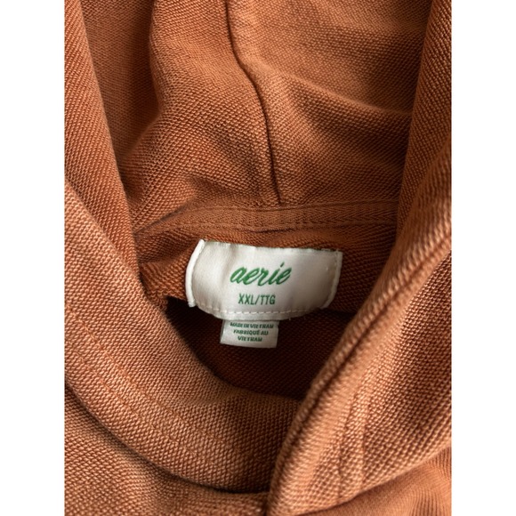 Aerie Women XXL burnt Orange Hoodie Cotton Raglan Sweatshirt Pockets Distressed - Picture 3 of 7